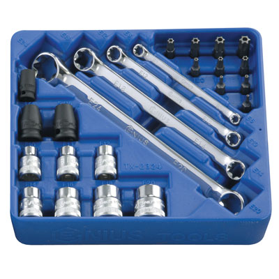 szerszm kszlet,dugkulcs kszlet,torx kszlet,E-torx,T-torx,krovafej,torx kulcs kszlet,komplett kszlet,torx crowa,Genius Tools